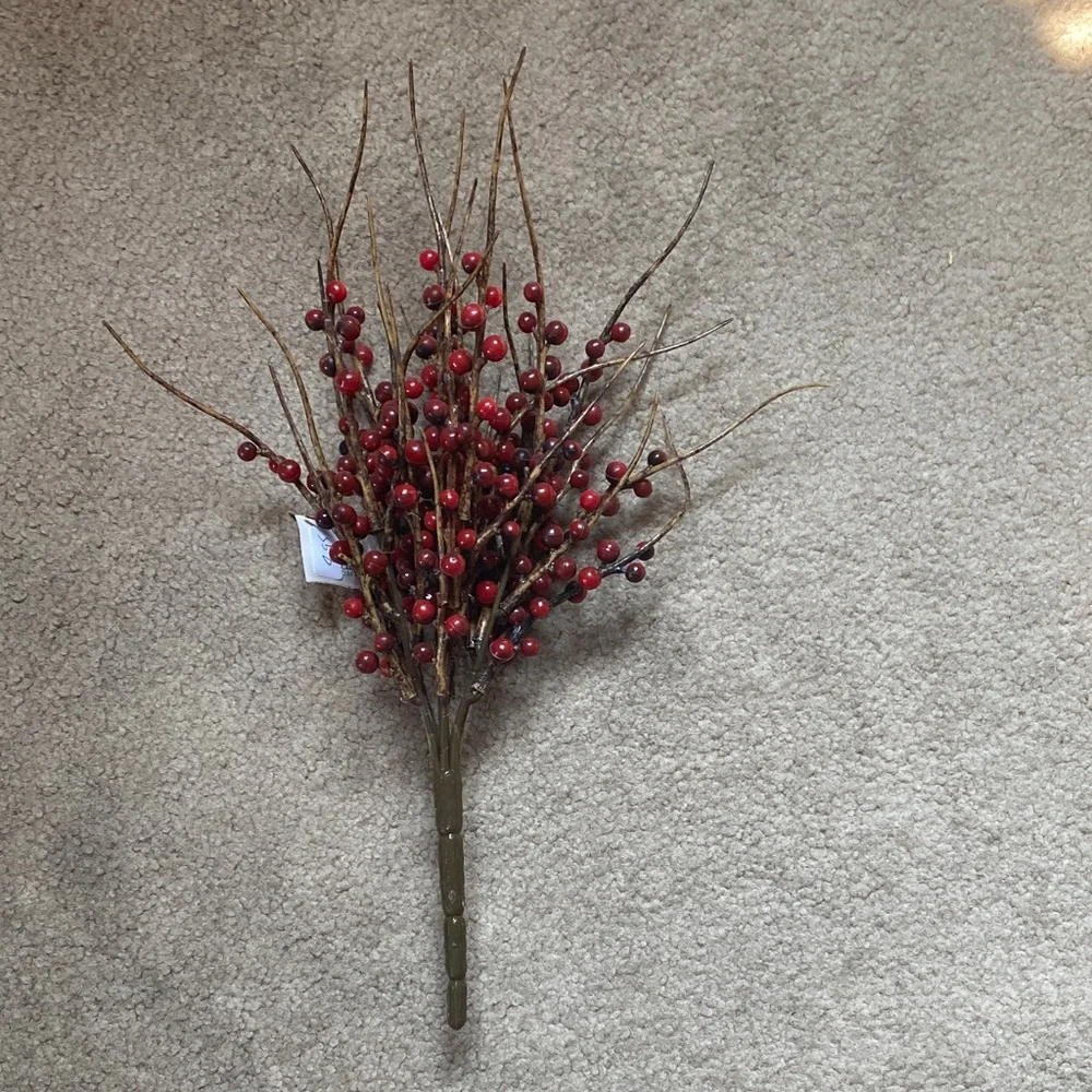 New Red Berry Bush Decorative Stem